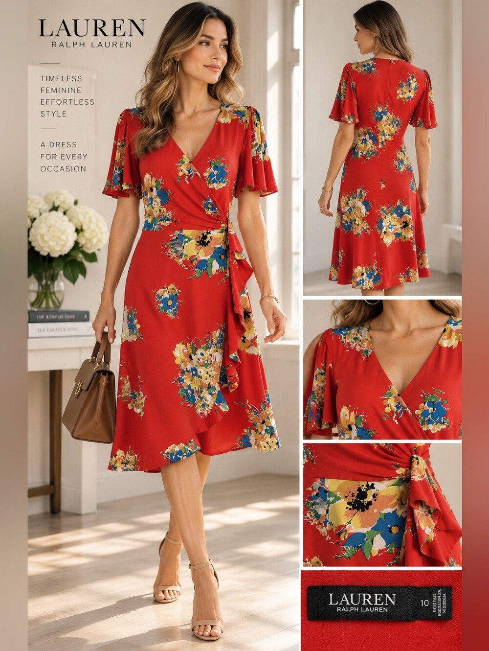 LAUREN Ralph Lauren Red Floral Wrap Dress